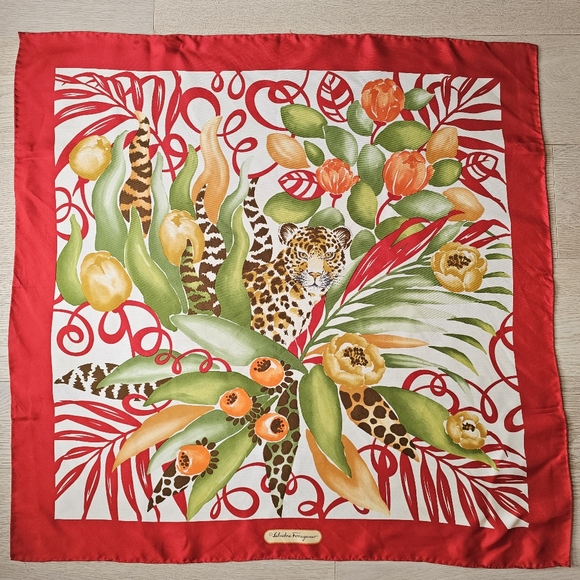 Salvatore Ferragamo 100% Silk red Leopard Scarf - Picture 1 of 4